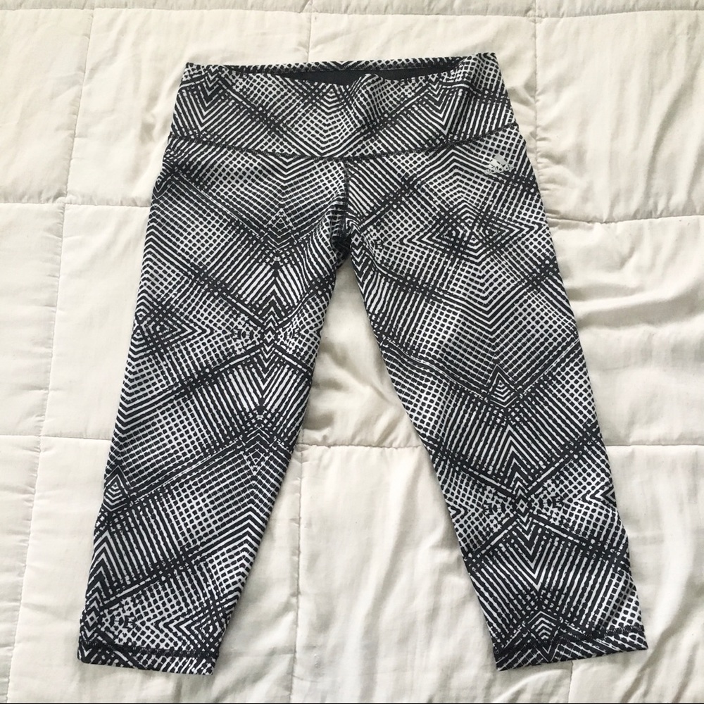 ADIDAS Black & White Climalite Patterned Capri Leggings